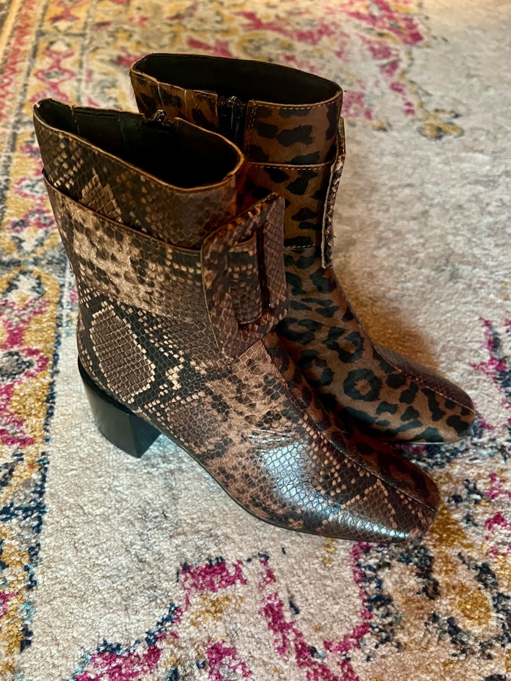 🤎🖤NWOT Jeffrey Campbell Godard Leopard Print/Snakeskin Ankle Boots🖤🤎 - Picture 4 of 9